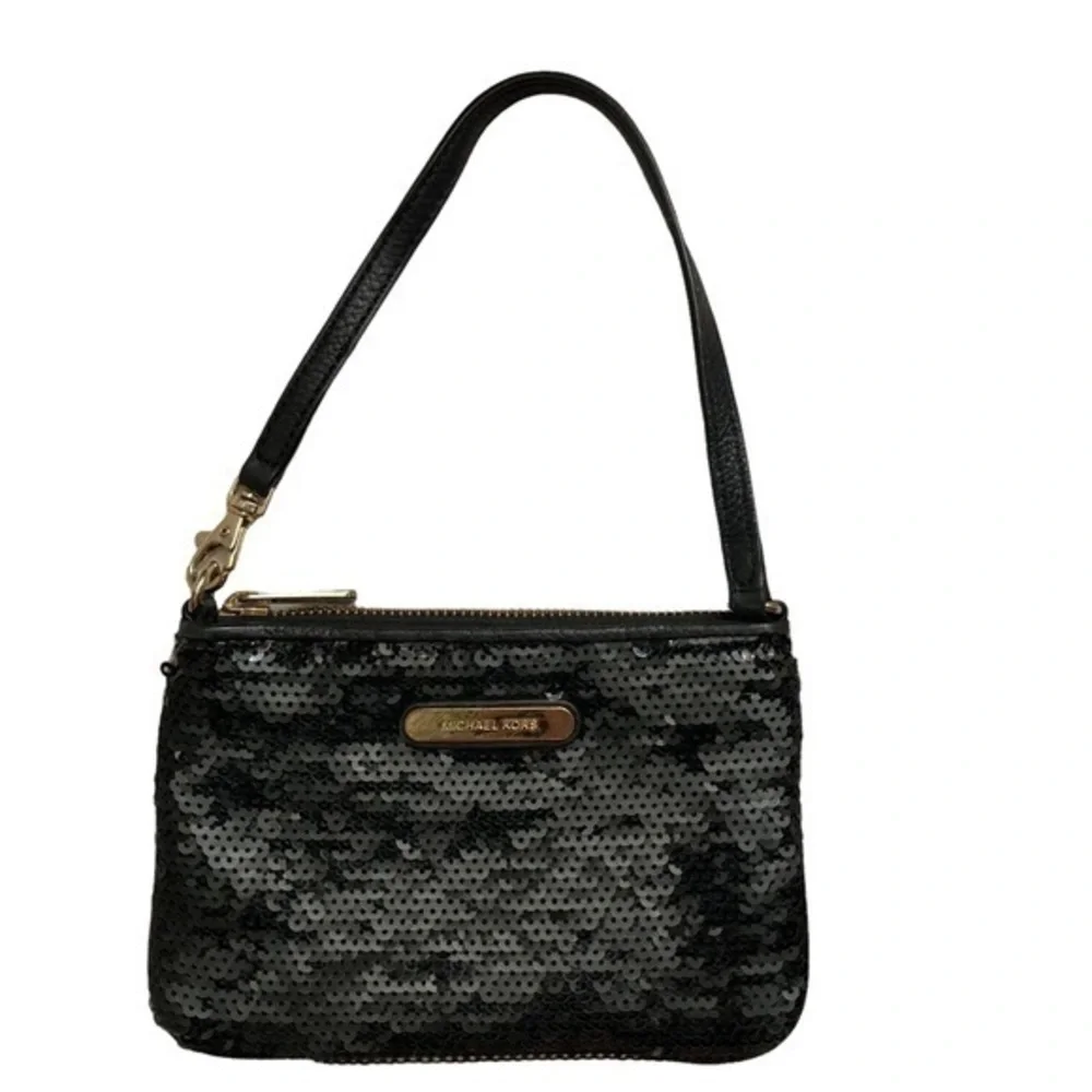 Michael kors black sequence wristlet mini bag